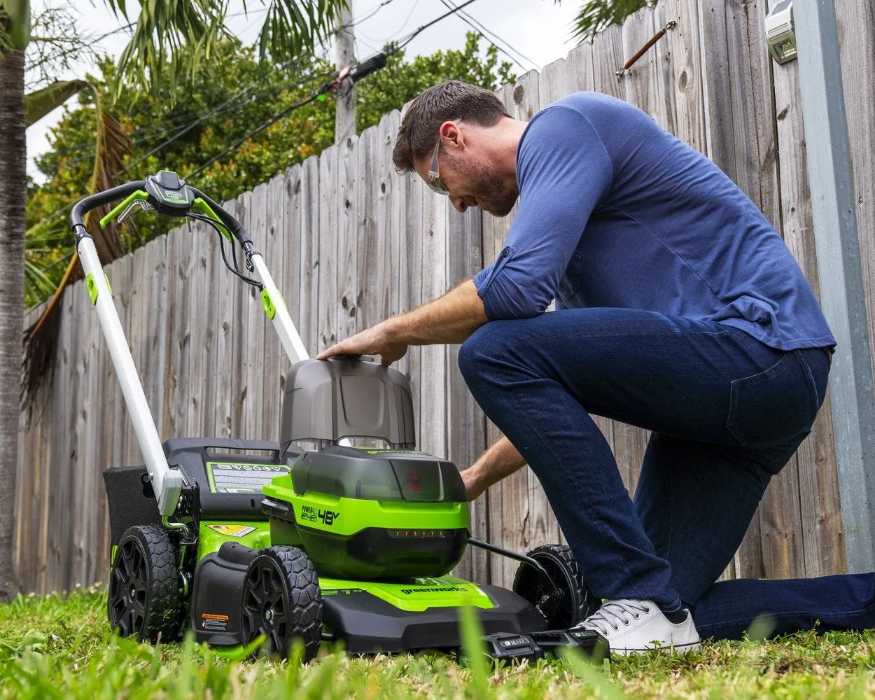 48V (2x24V) 21" Cordless Battery Self-Propelled Lawn Mower w/ (4) 4.0Ah USB Batteries & (2) Dual Port Chargers