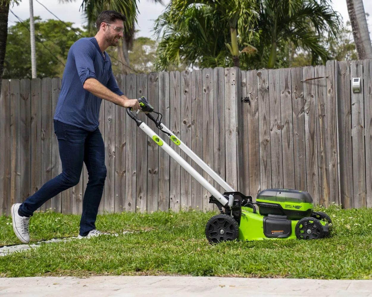 48V (2x24V) 21" Cordless Battery Self-Propelled Lawn Mower w/ (4) 4.0Ah USB Batteries & (2) Dual Port Chargers