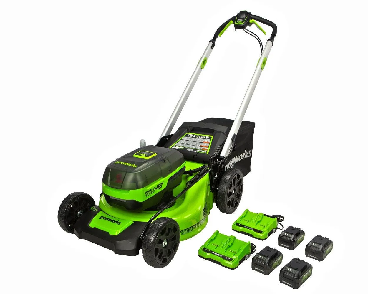 48V (2x24V) 21" Cordless Battery Self-Propelled Lawn Mower w/ (4) 4.0Ah USB Batteries & (2) Dual Port Chargers