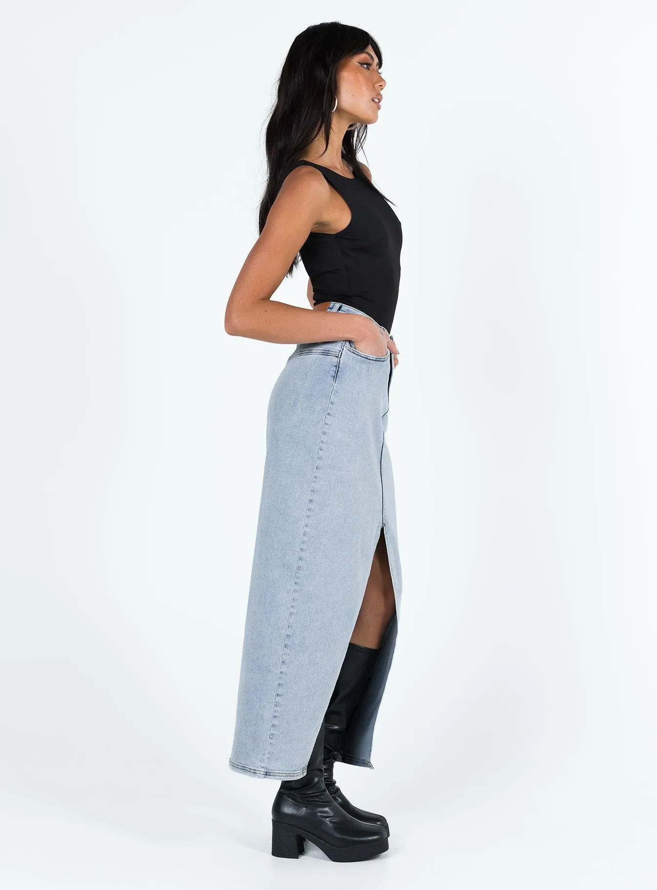 Batkins Maxi Skirt Light Wash Denim