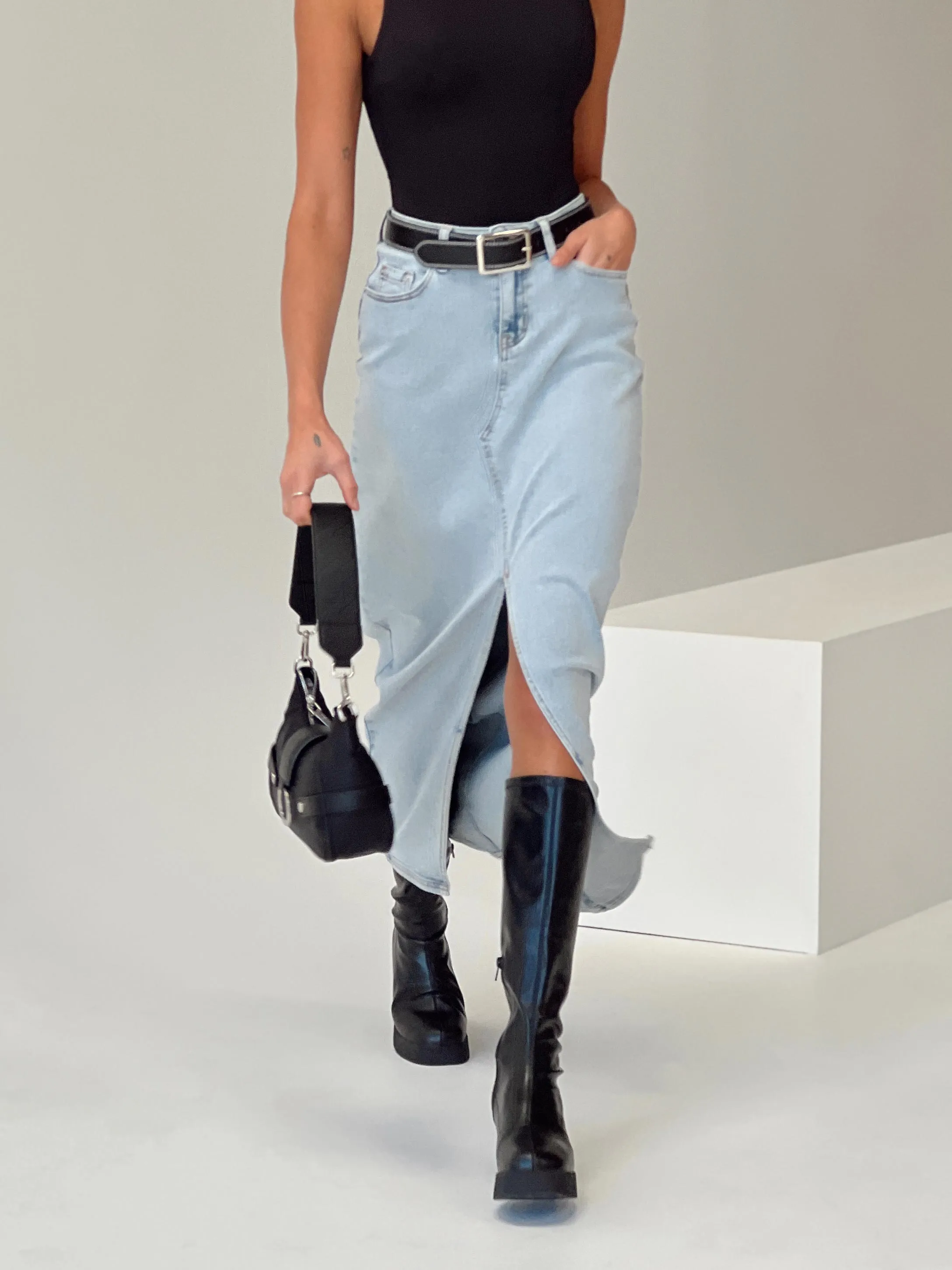 Batkins Maxi Skirt Light Wash Denim