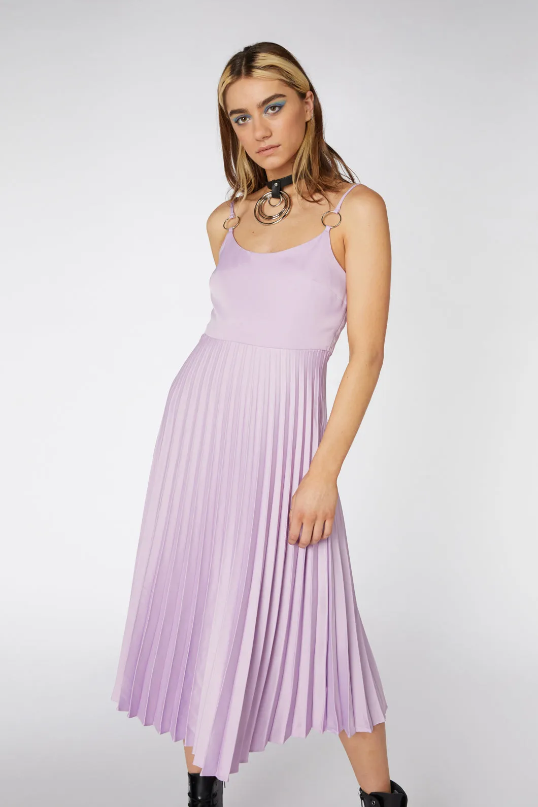 Bellis Satin Pleated Dress