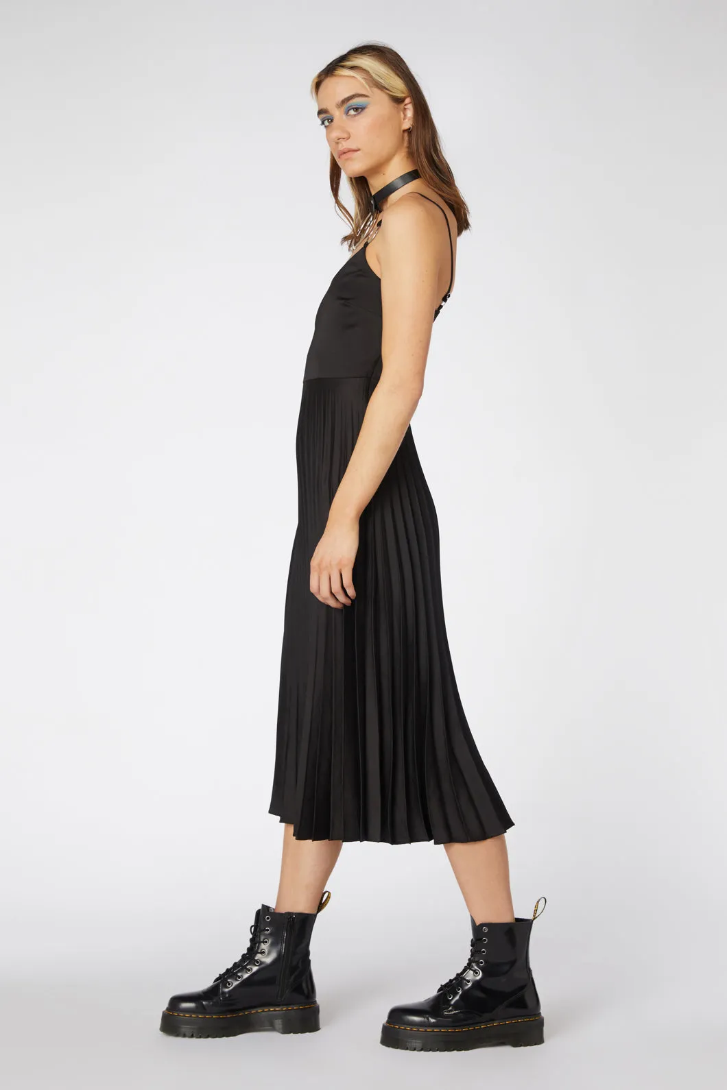 Bellis Satin Pleated Dress