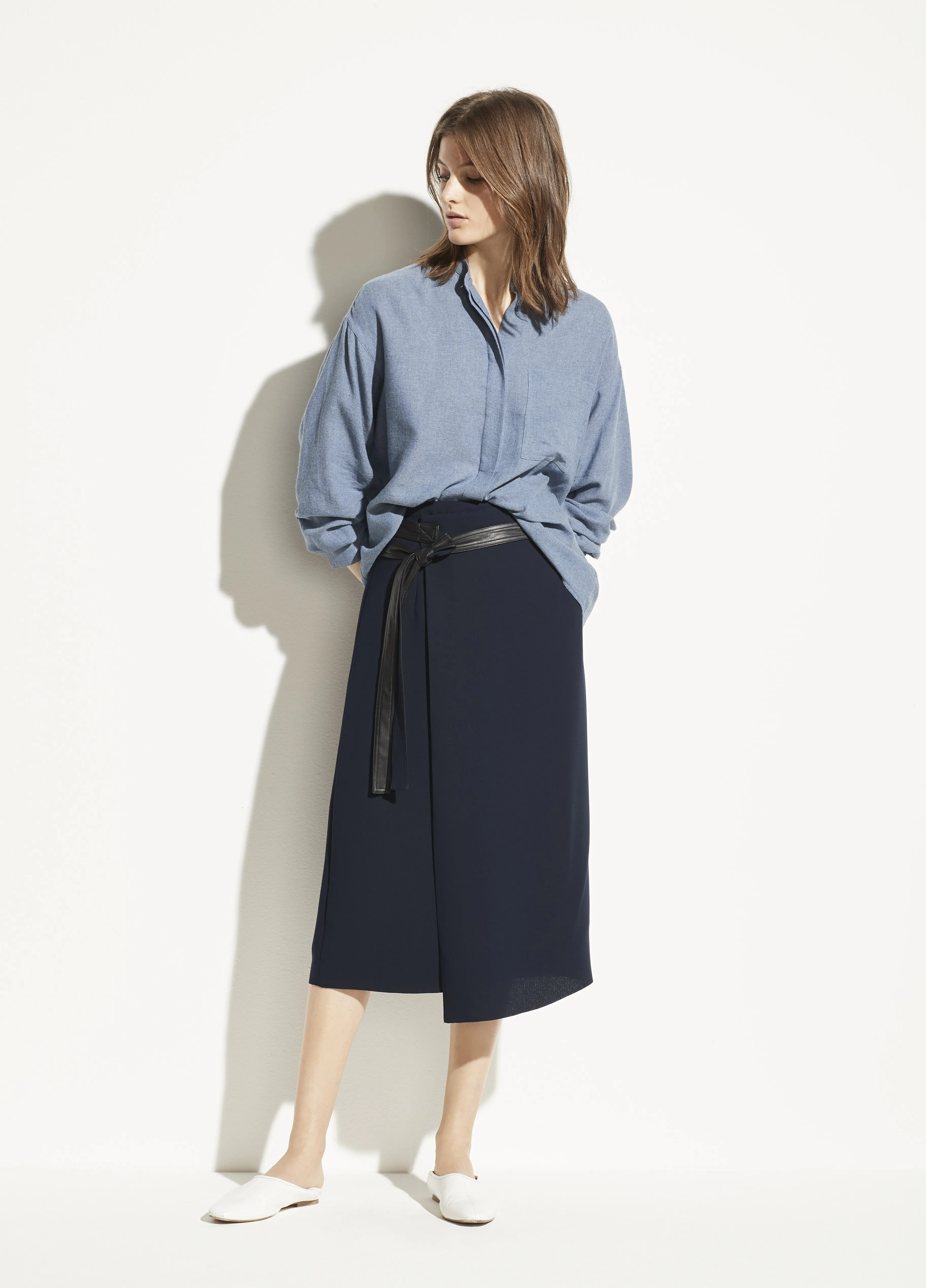 Belted Wrap Skirt in Marine