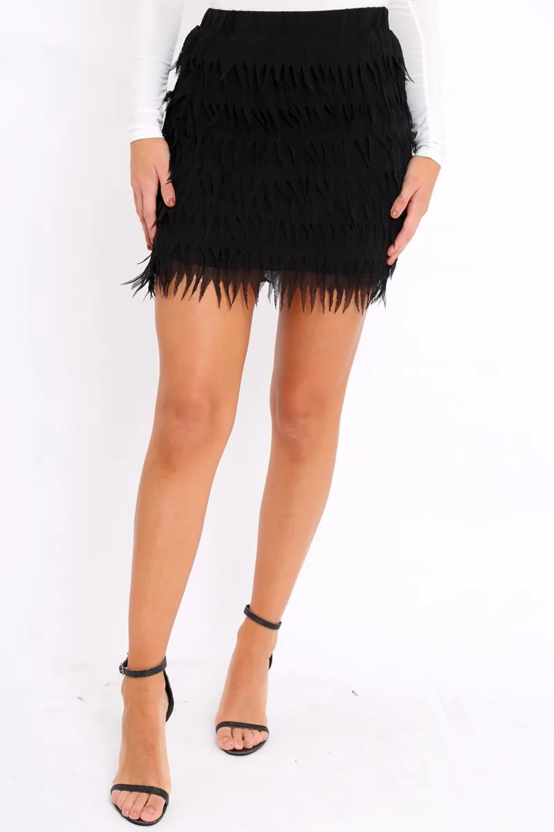 Black Tiered Frayed Skirt - Dahlina