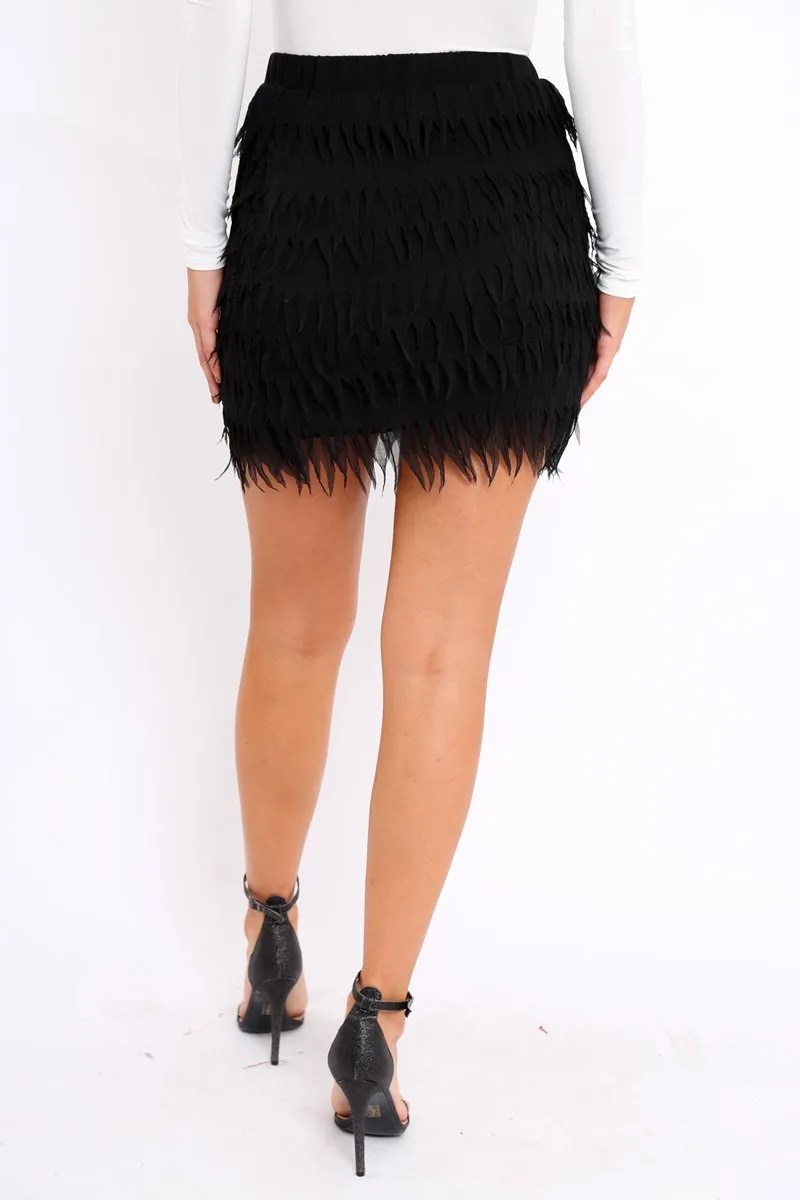 Black Tiered Frayed Skirt - Dahlina