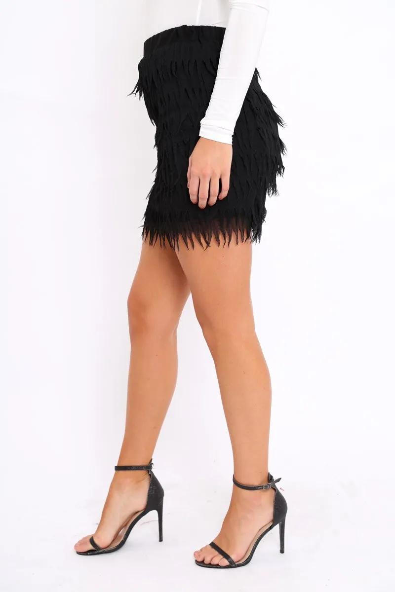 Black Tiered Frayed Skirt - Dahlina