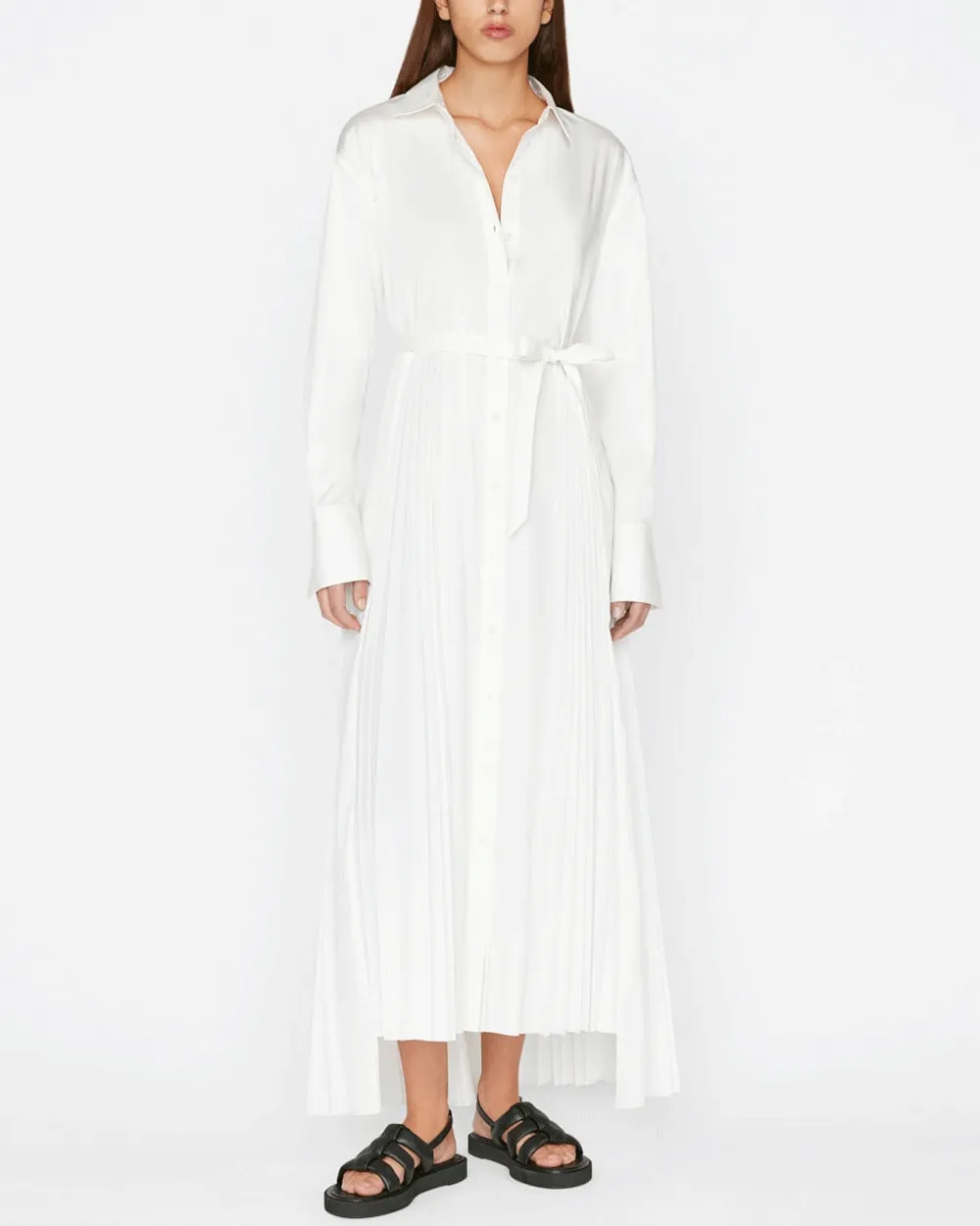 Blanc Pleated Maxi Shirt Dress