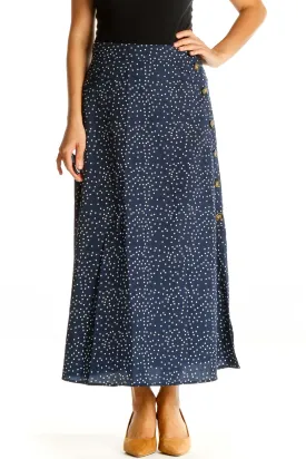 Blue Polka Dot Bohemian A-Line Skirt