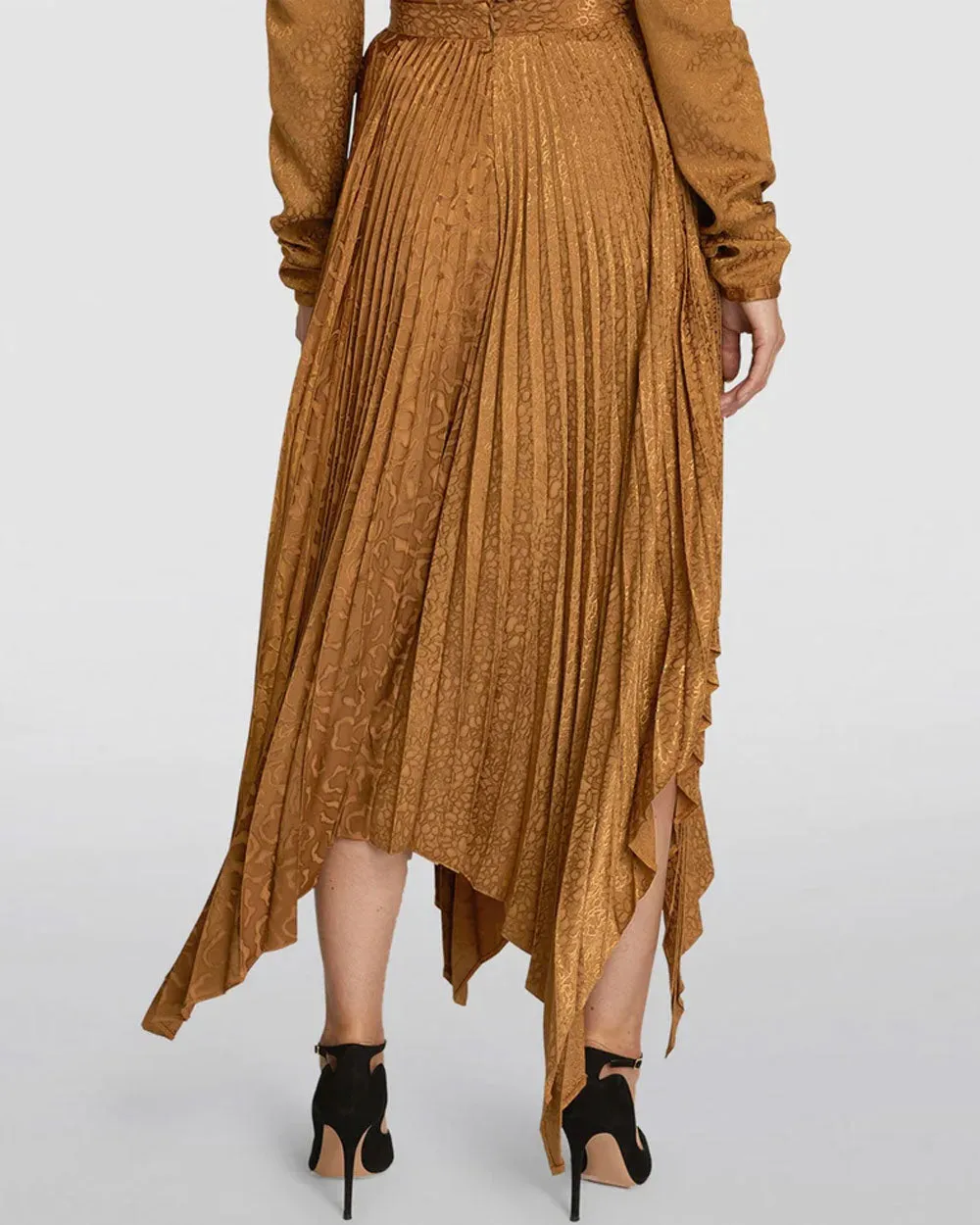 Bronze Leopard Pleated Midi Skirt