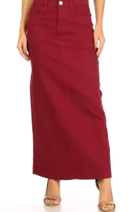 Button Waist Long Denim - Cherry