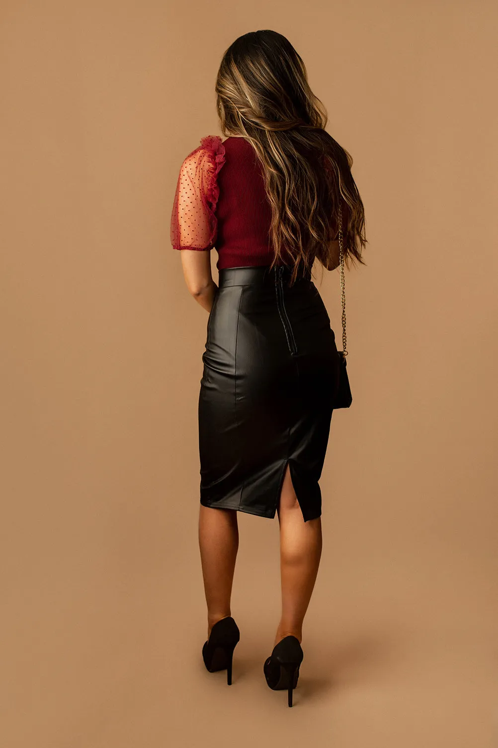 Cheers Faux Leather Bodycon Skirt (Black) | FINAL SALE