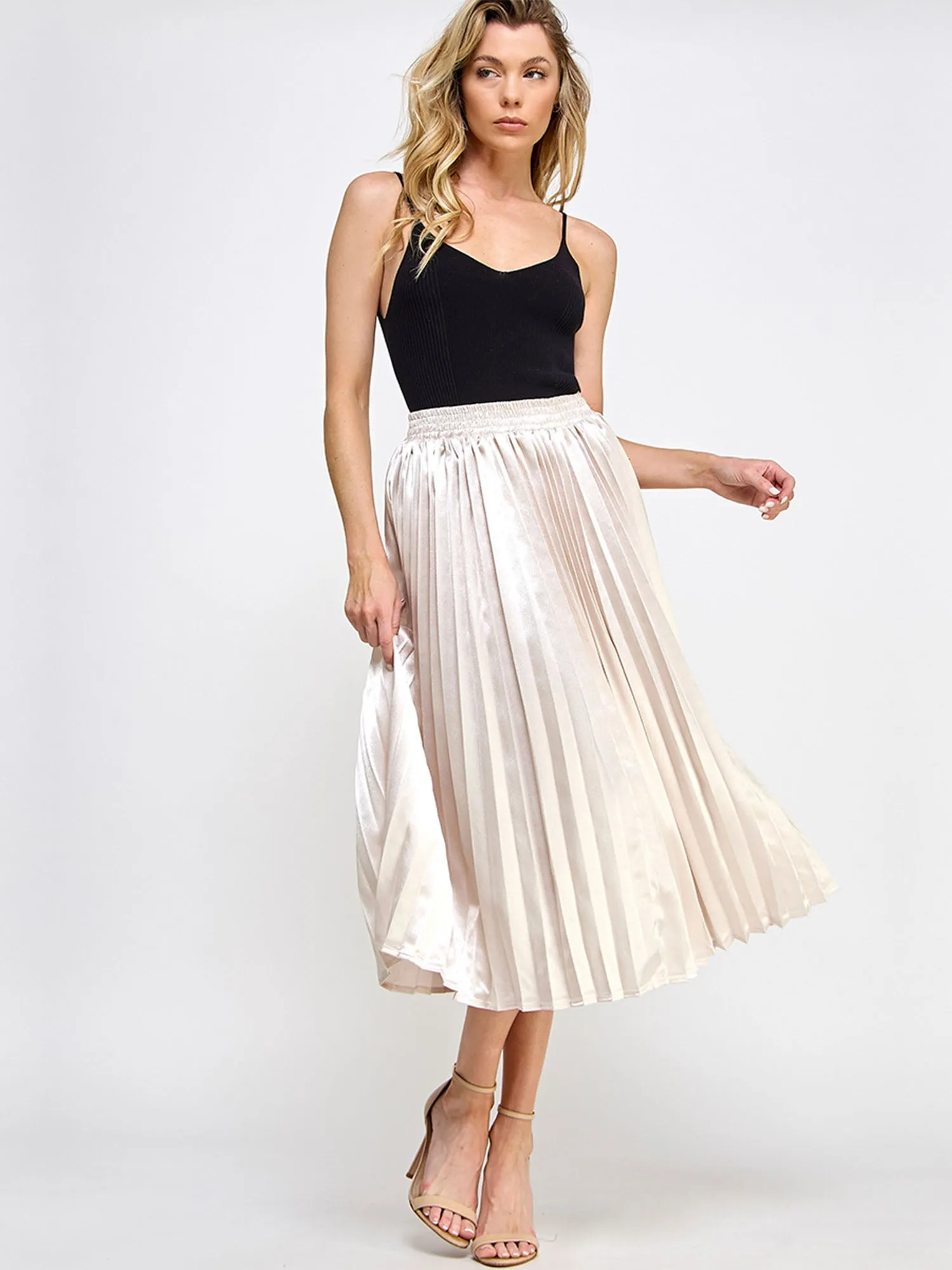 Chic Metallic Pleated Midi Skirt