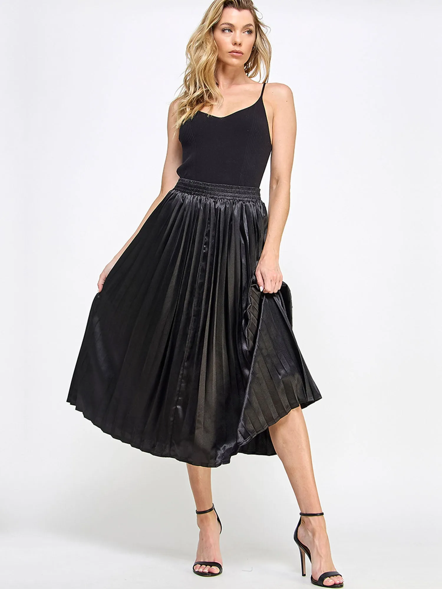 Chic Metallic Pleated Midi Skirt