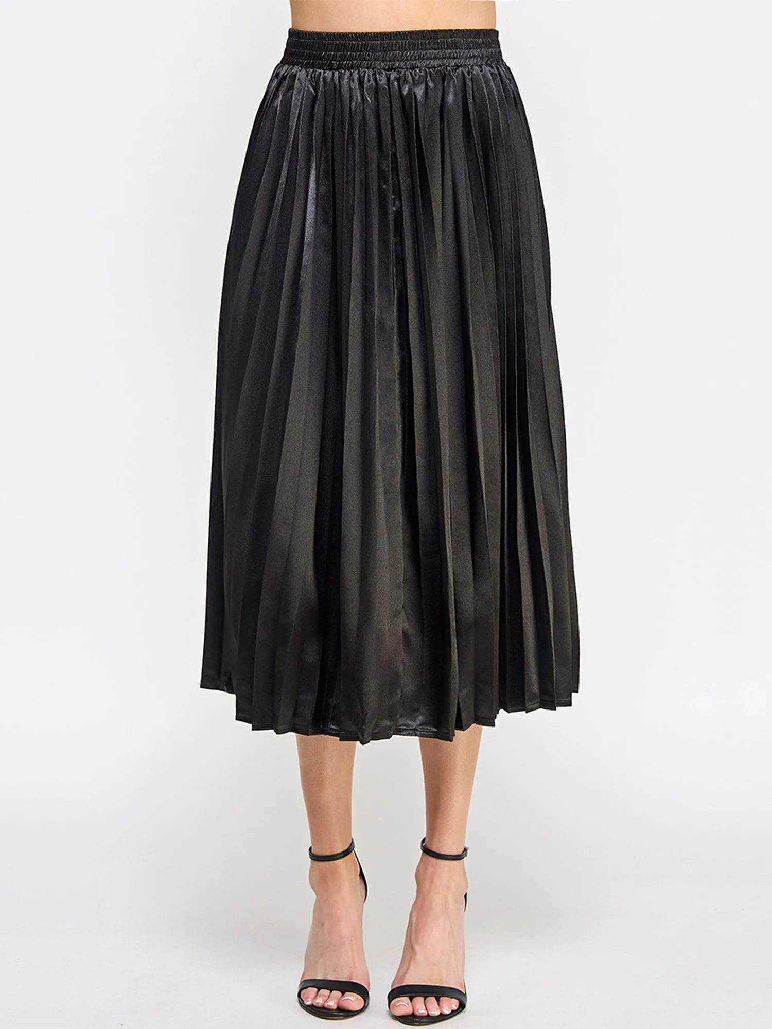 Chic Metallic Pleated Midi Skirt