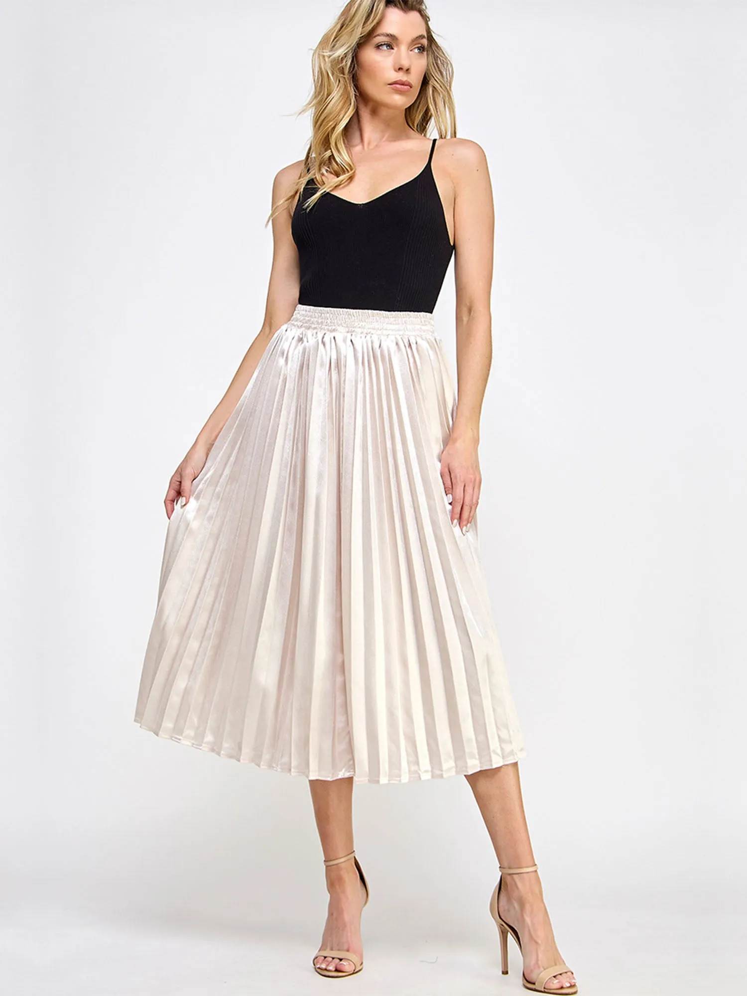 Chic Metallic Pleated Midi Skirt