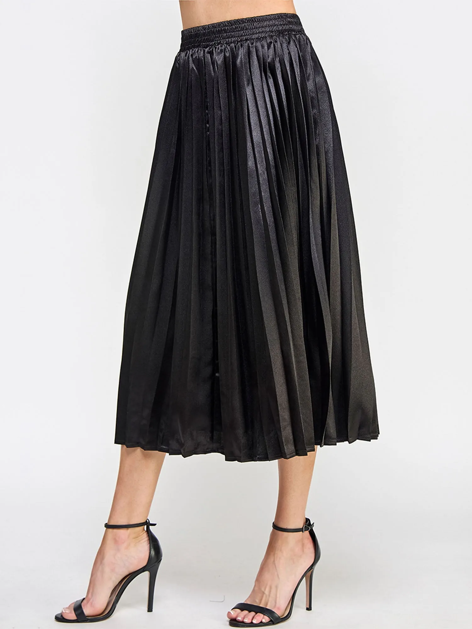 Chic Metallic Pleated Midi Skirt