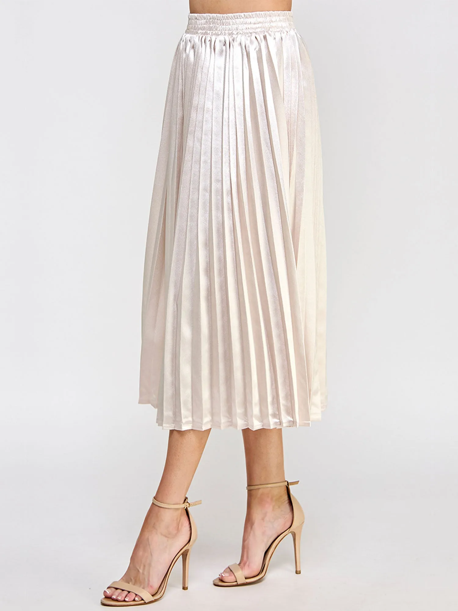 Chic Metallic Pleated Midi Skirt