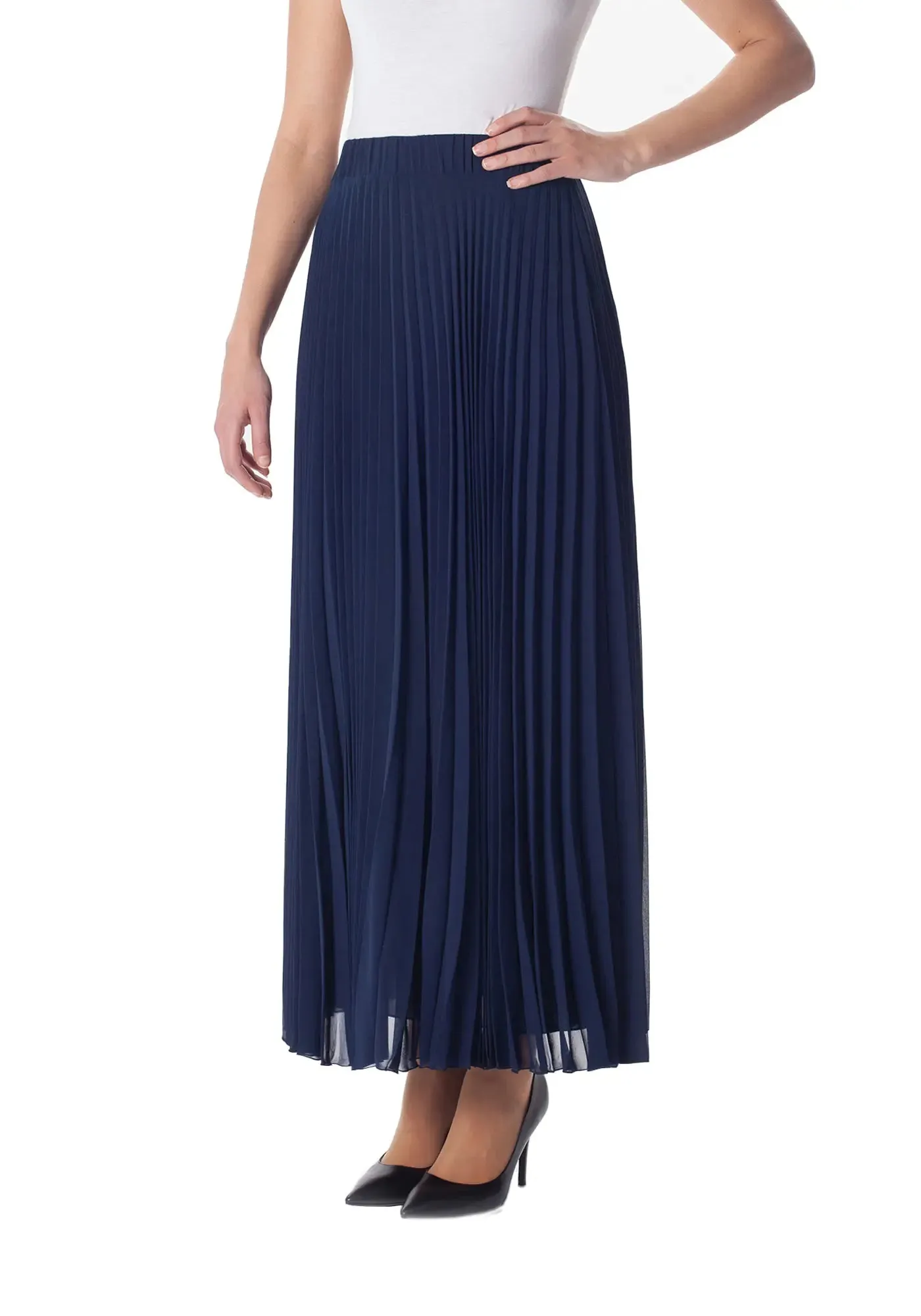 Chiffon Pleated Maxi Skirt with Elastic Waist Band