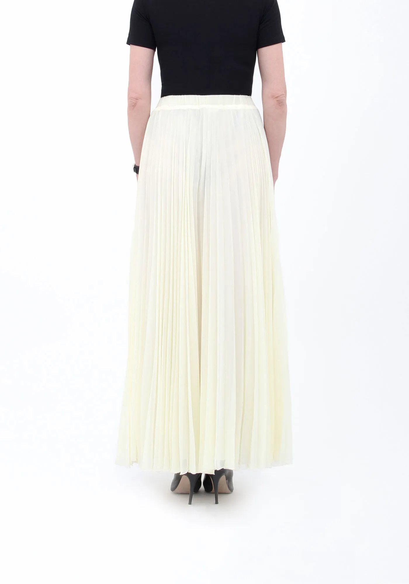 Chiffon Pleated Maxi Skirt with Elastic Waist Band