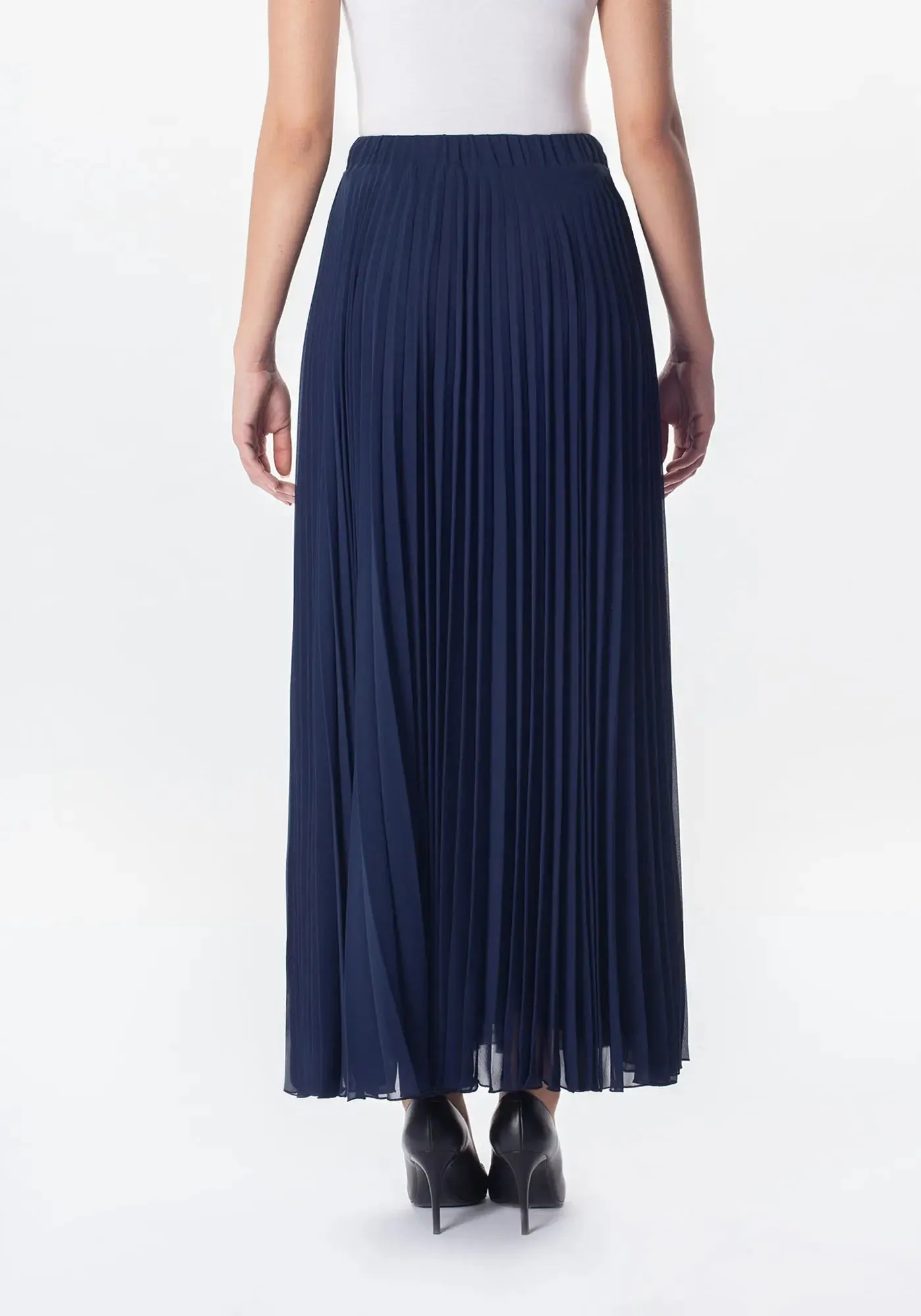 Chiffon Pleated Maxi Skirt with Elastic Waist Band