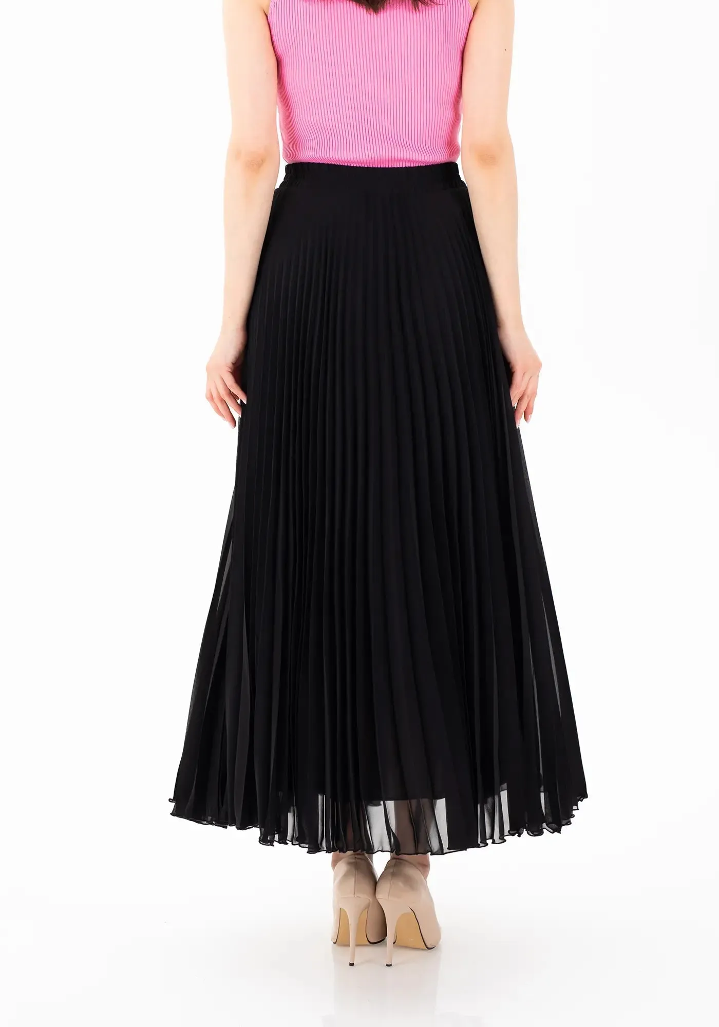 Chiffon Pleated Maxi Skirt with Elastic Waist Band