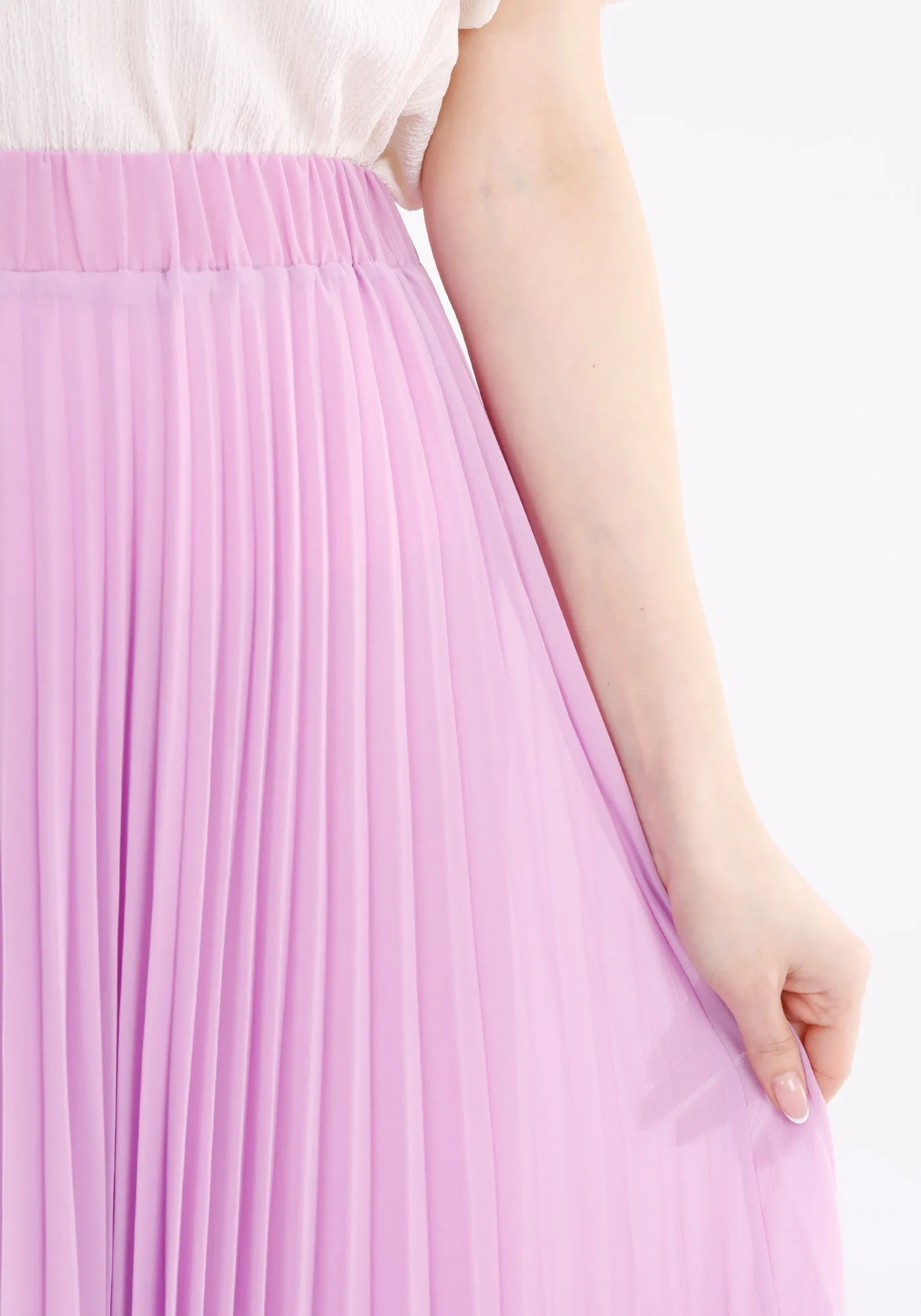 Chiffon Pleated Maxi Skirt with Elastic Waist Band