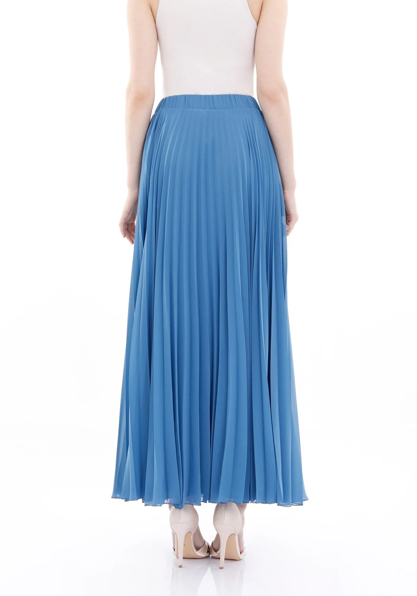 Chiffon Pleated Maxi Skirt with Elastic Waist Band