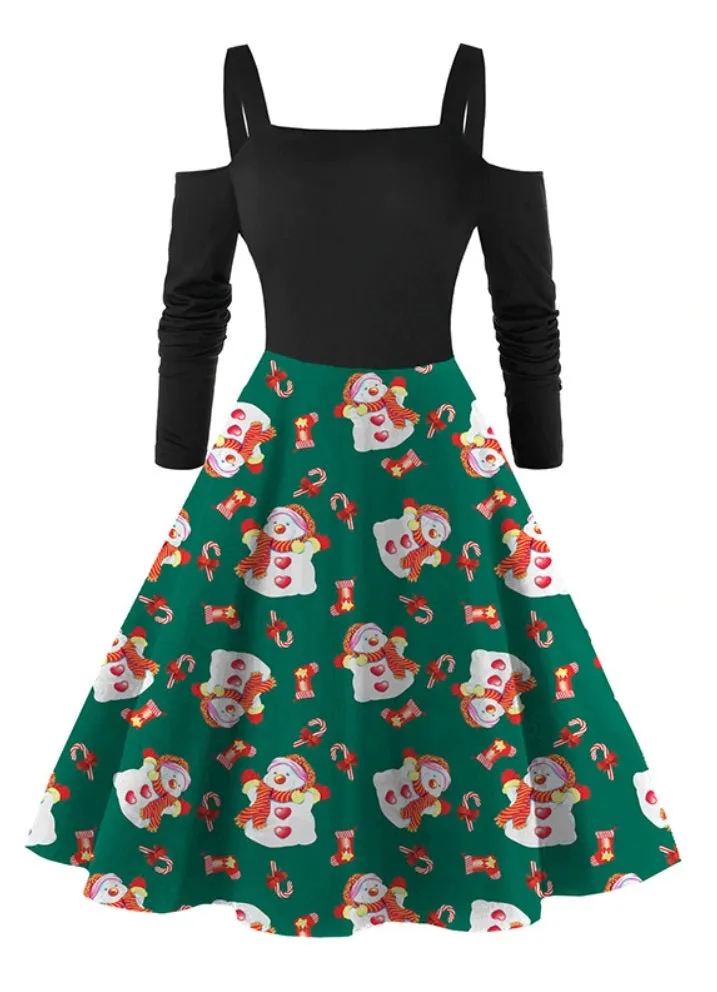 Christmas Cold Shoulder Snowman Dress