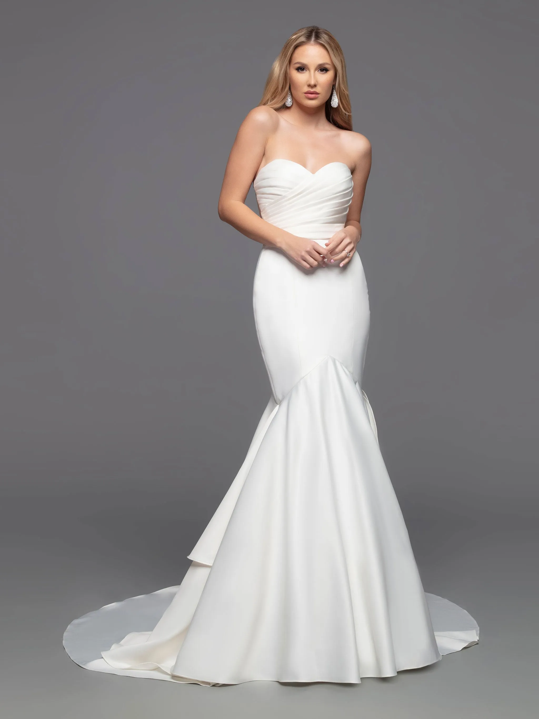 Davinci Bridal 50808 Long fitted Strapless satin mermaid wedding dress ruffle sheer Gown