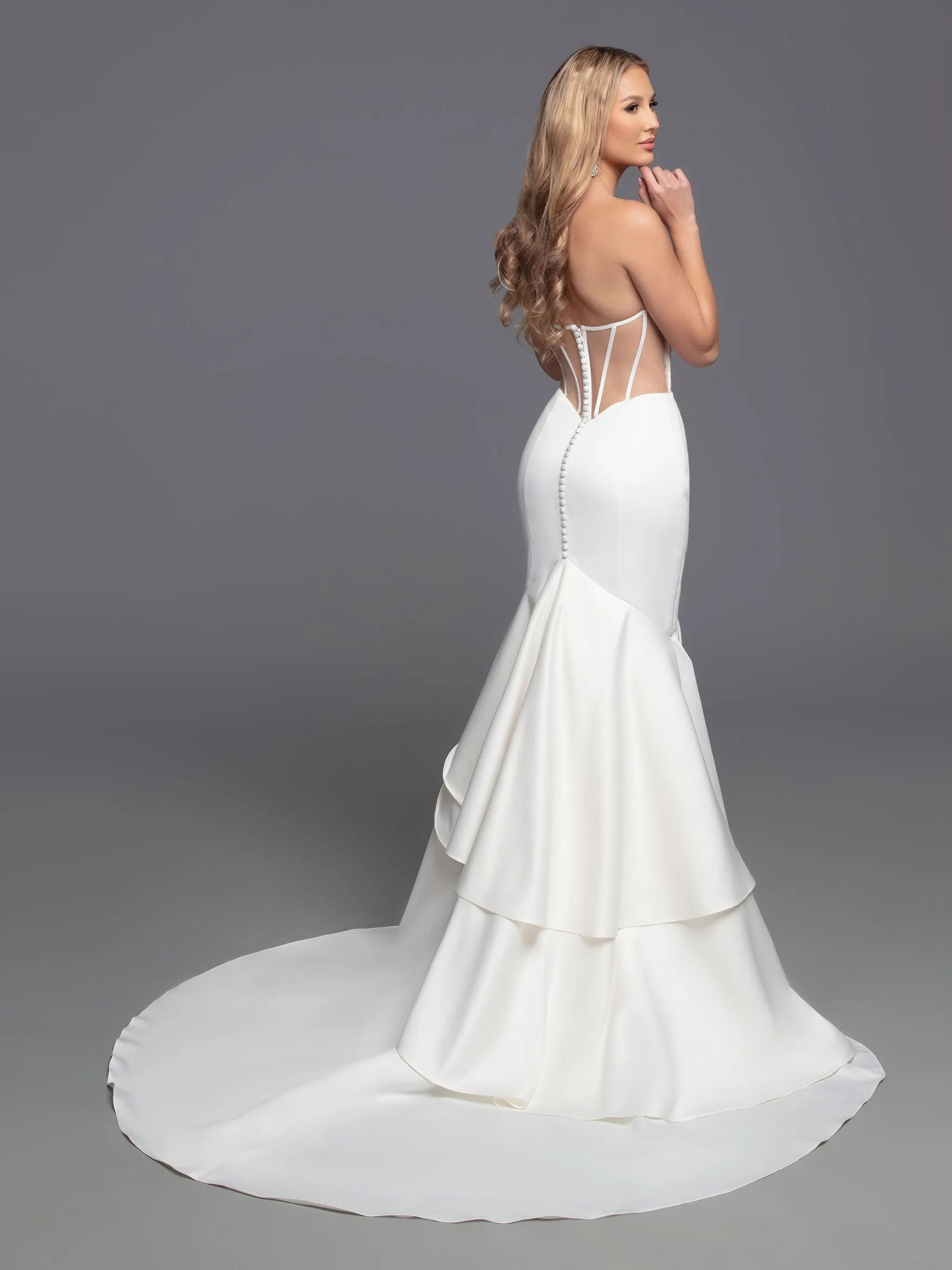 Davinci Bridal 50808 Long fitted Strapless satin mermaid wedding dress ruffle sheer Gown