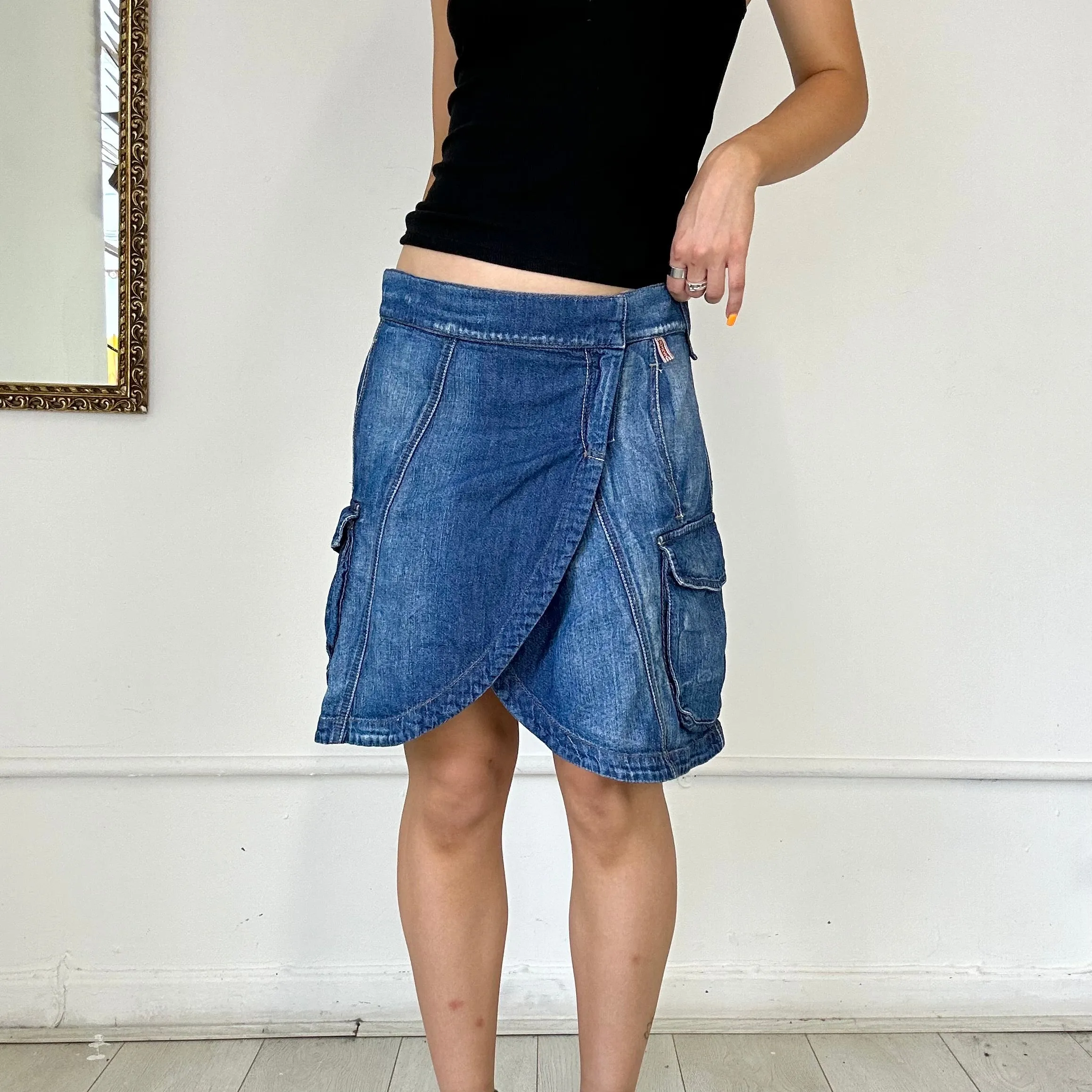 denim midi wrap skirt