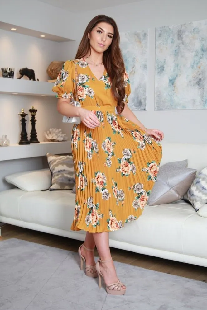 Double Second Print Wrap Front Pleated Dress