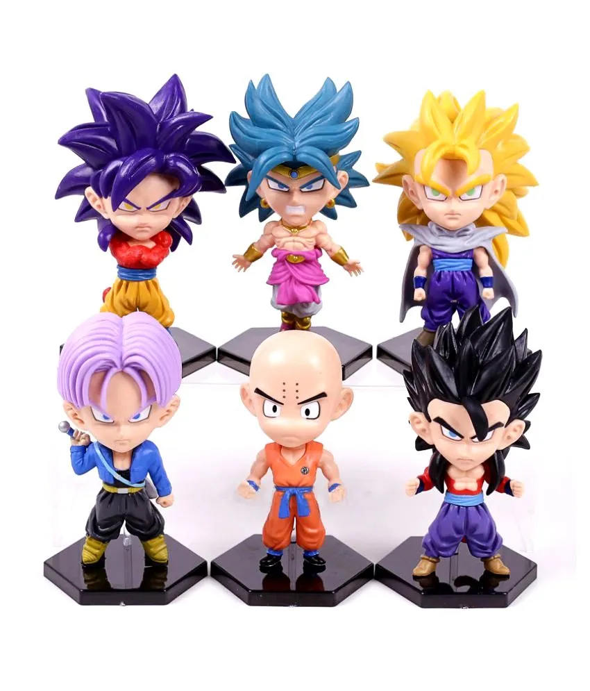 Dragon Ball Z | Set Of 6 Action Figures  Gohan, Krillin, Broly, Gogeta, Goku SS4, Trunks | 13 Cm |