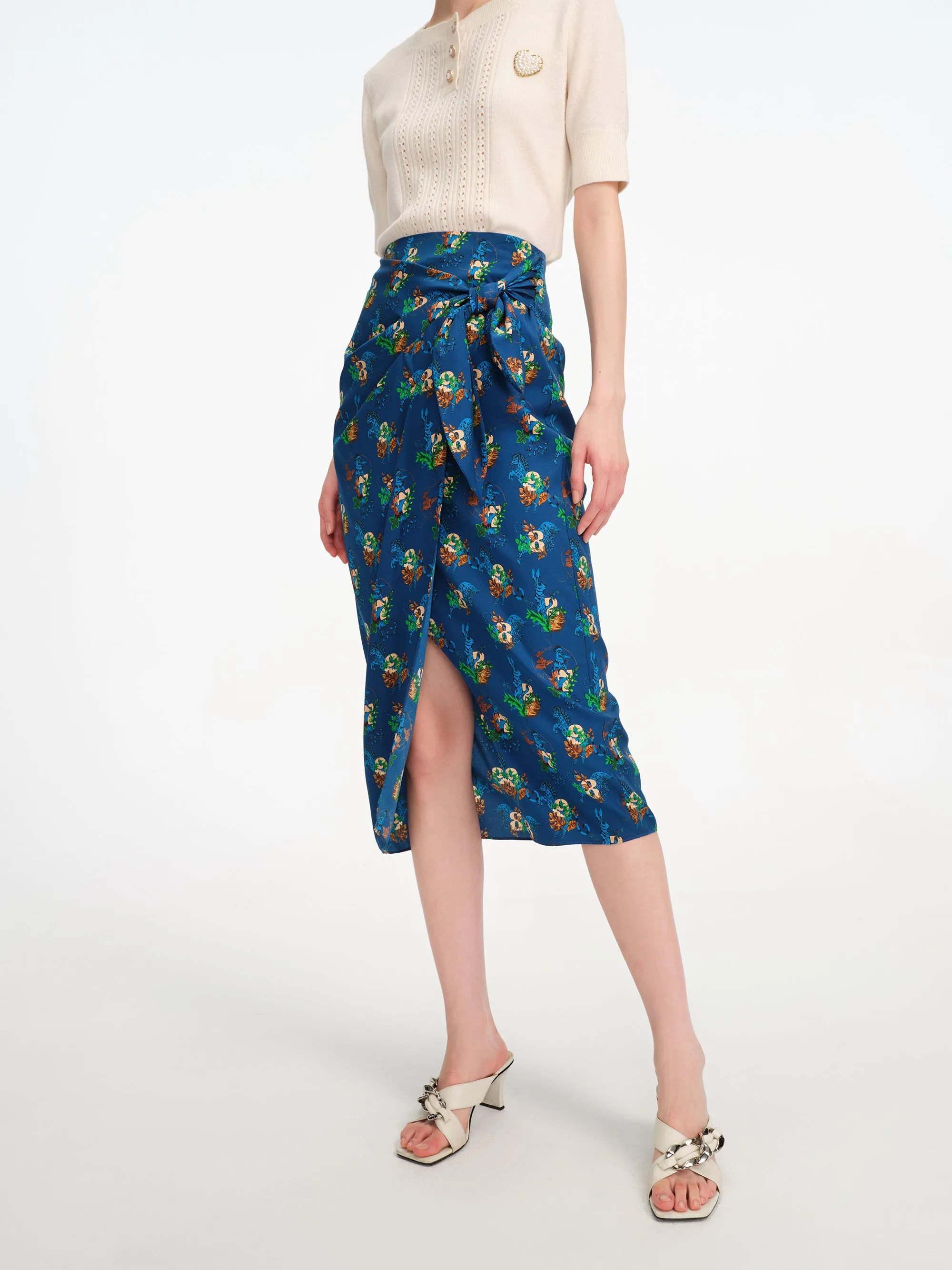 EP YAYING Flora Print Midi Wrap Skirt