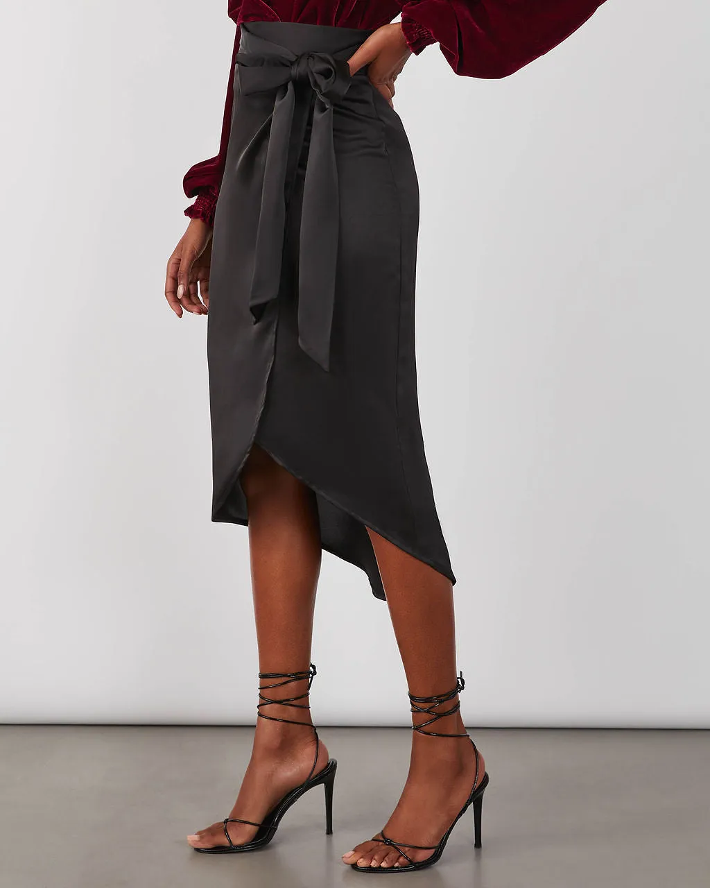 Evita Satin Wrap Midi Skirt