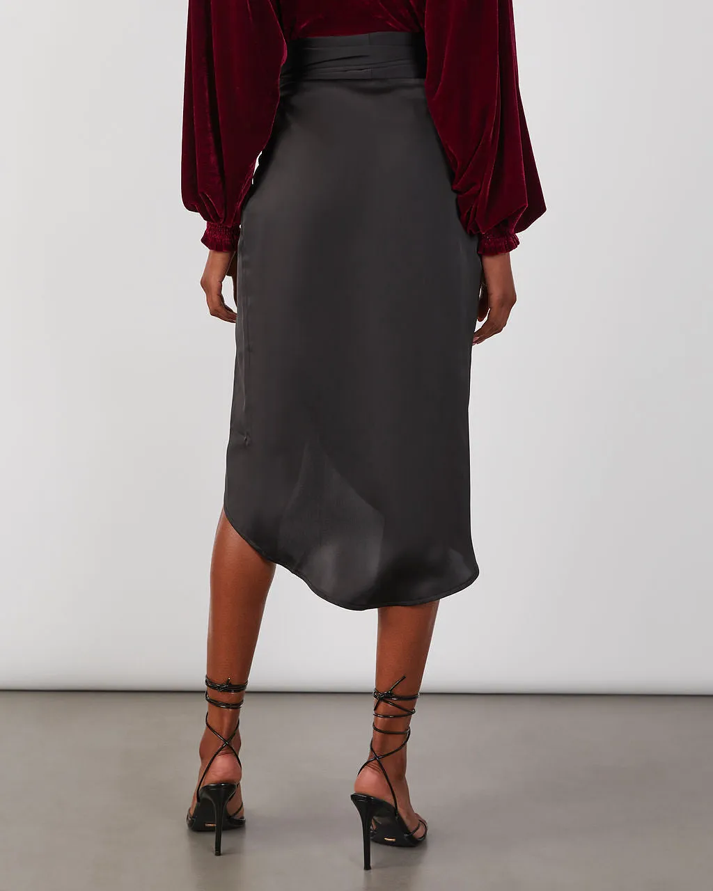 Evita Satin Wrap Midi Skirt