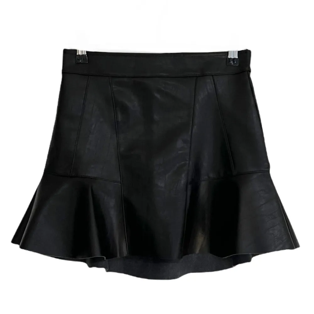 Faux Leather Flared Hem Mini Skirt #Original Kpop #1216142