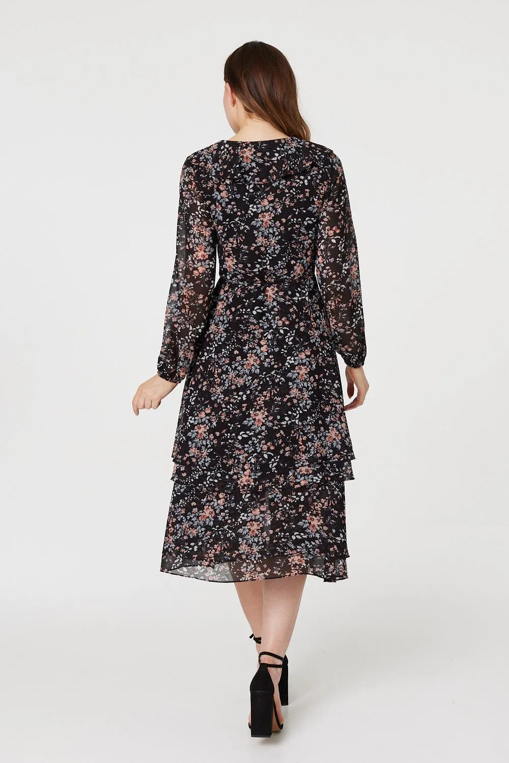 Floral High Low Wrap Midi Dress