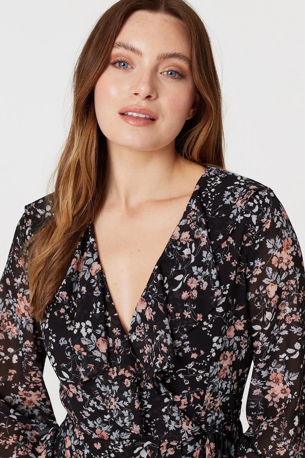 Floral High Low Wrap Midi Dress