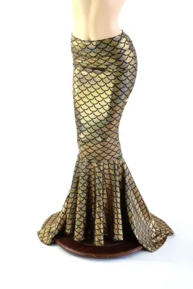 Gold High Waist Mermaid Skirt with Puddle Train