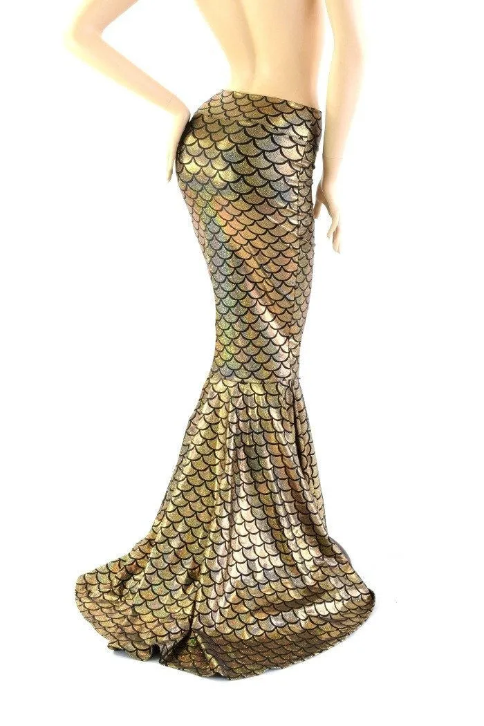 Gold High Waist Mermaid Skirt with Puddle Train