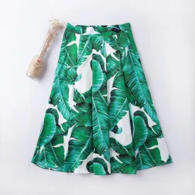 Green Palm Leaf A-Line Skirt