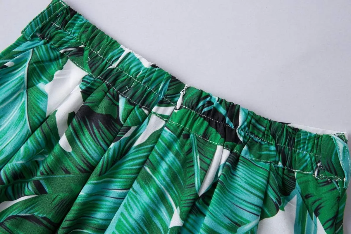 Green Palm Leaf A-Line Skirt