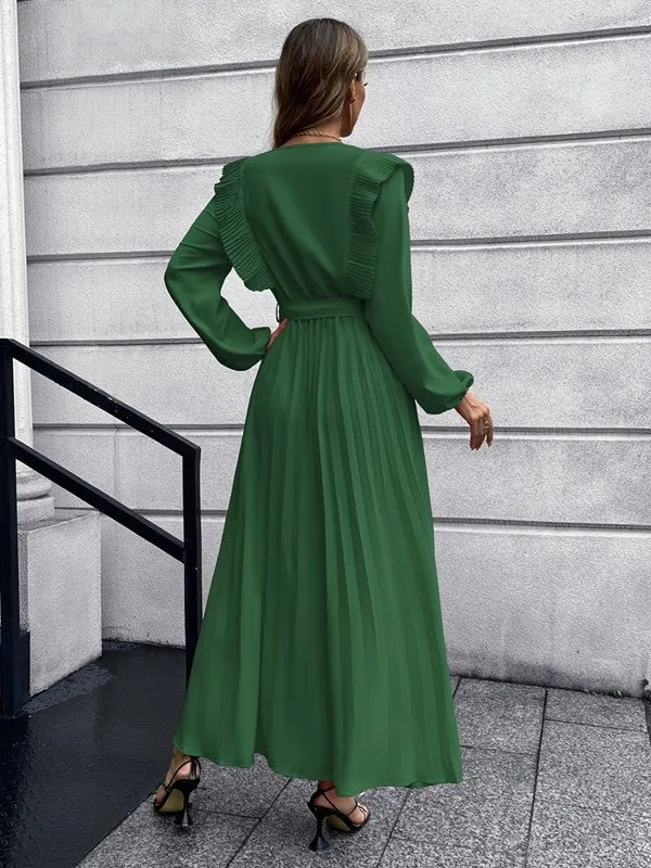 Green Pleated Maxi Dress