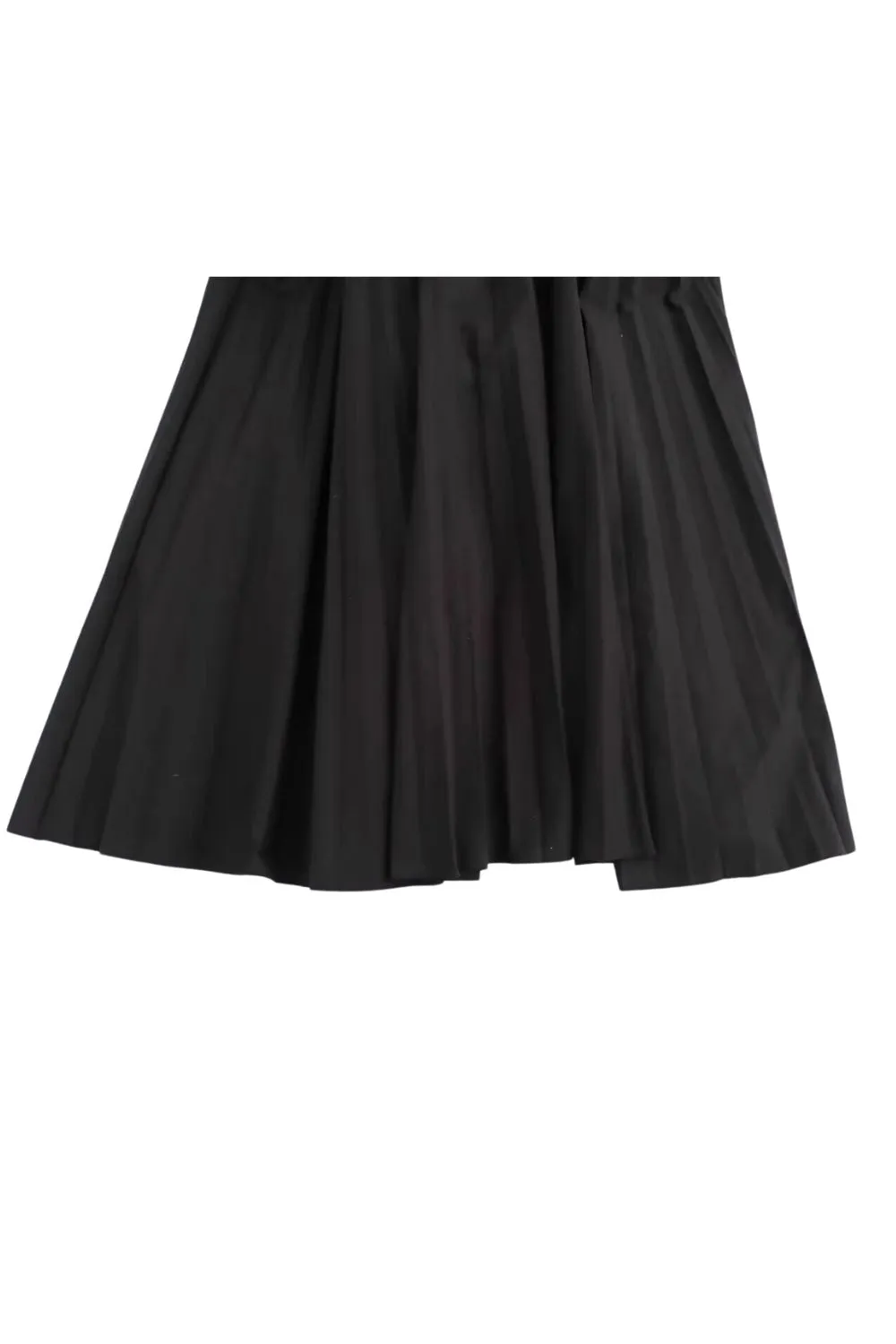 'Hailey' Leather-Paneled Black Pleated Skirt