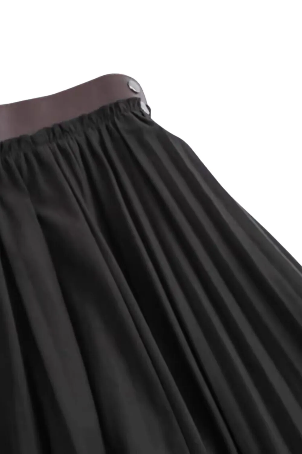 'Hailey' Leather-Paneled Black Pleated Skirt