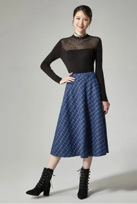 high waisted blue wool skirt for women J115