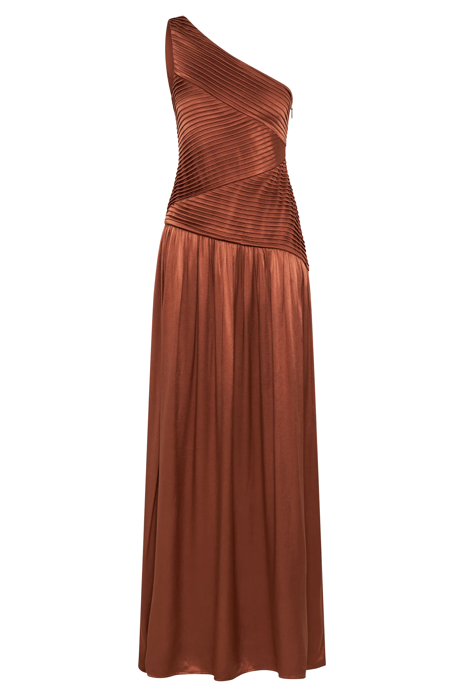 Jenna One Shoulder Pleated Maxi Dress - Wood