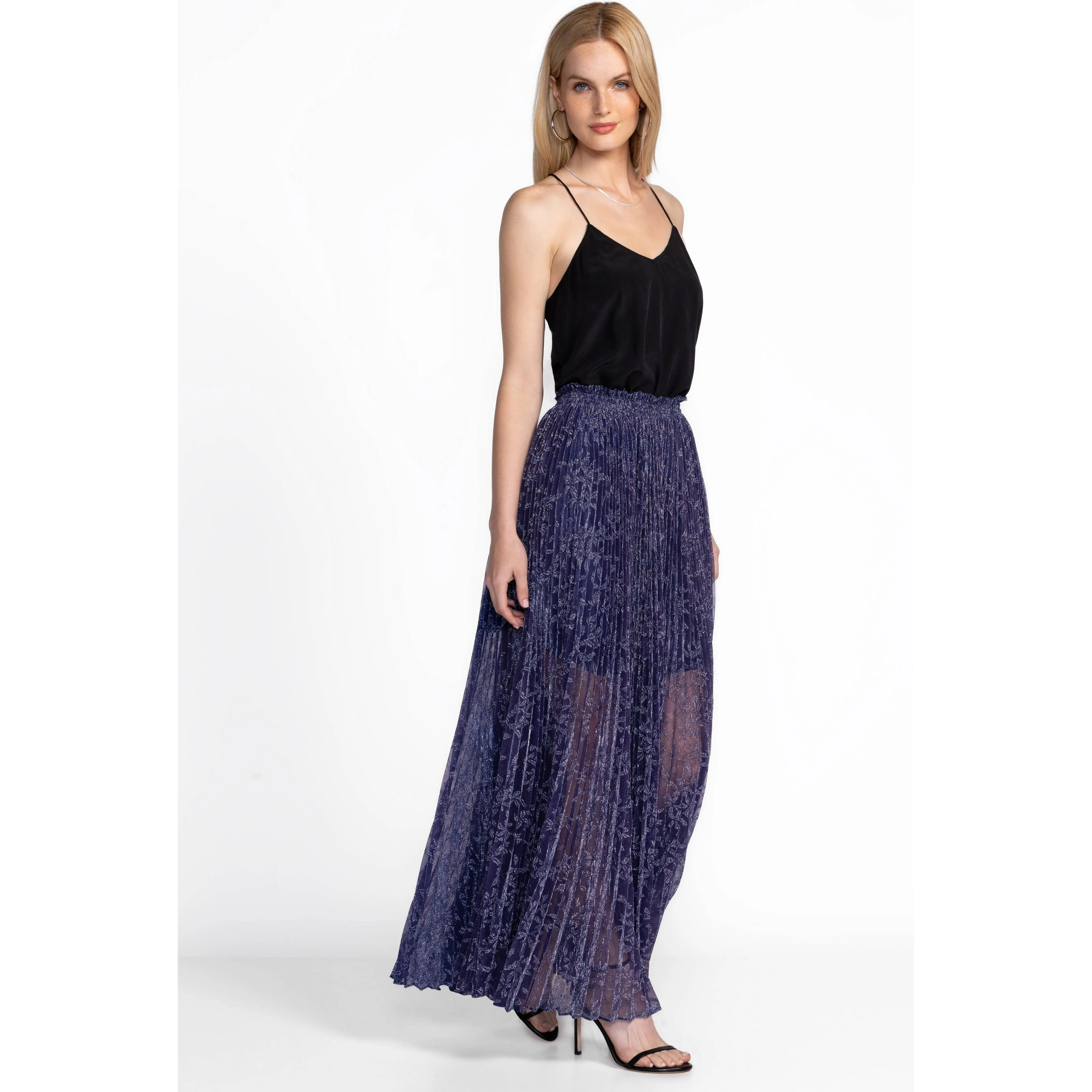 Johnny Was Montee Pleated Maxi Skirt in Electric Blue